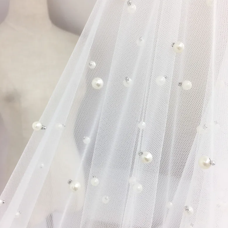 

2017 NEW wedding tulle mesh lace with pearls 1 yard 150CM wide in Off white and Black color