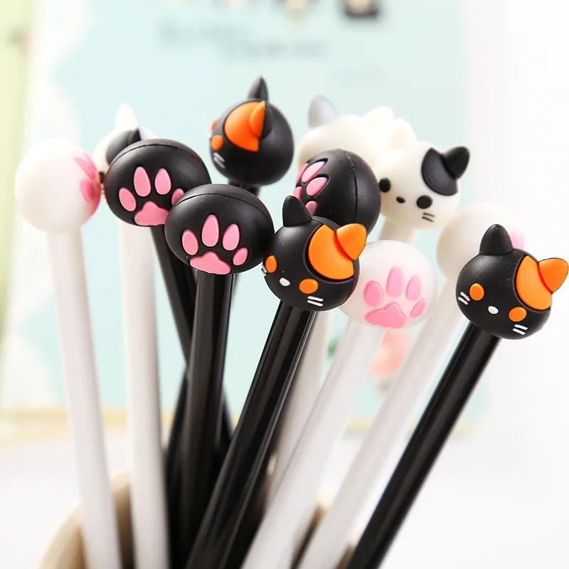 Ручка гелевая с надписью Meow Cat Paw 4 шт./лот черная белая для школы и офиса подарок