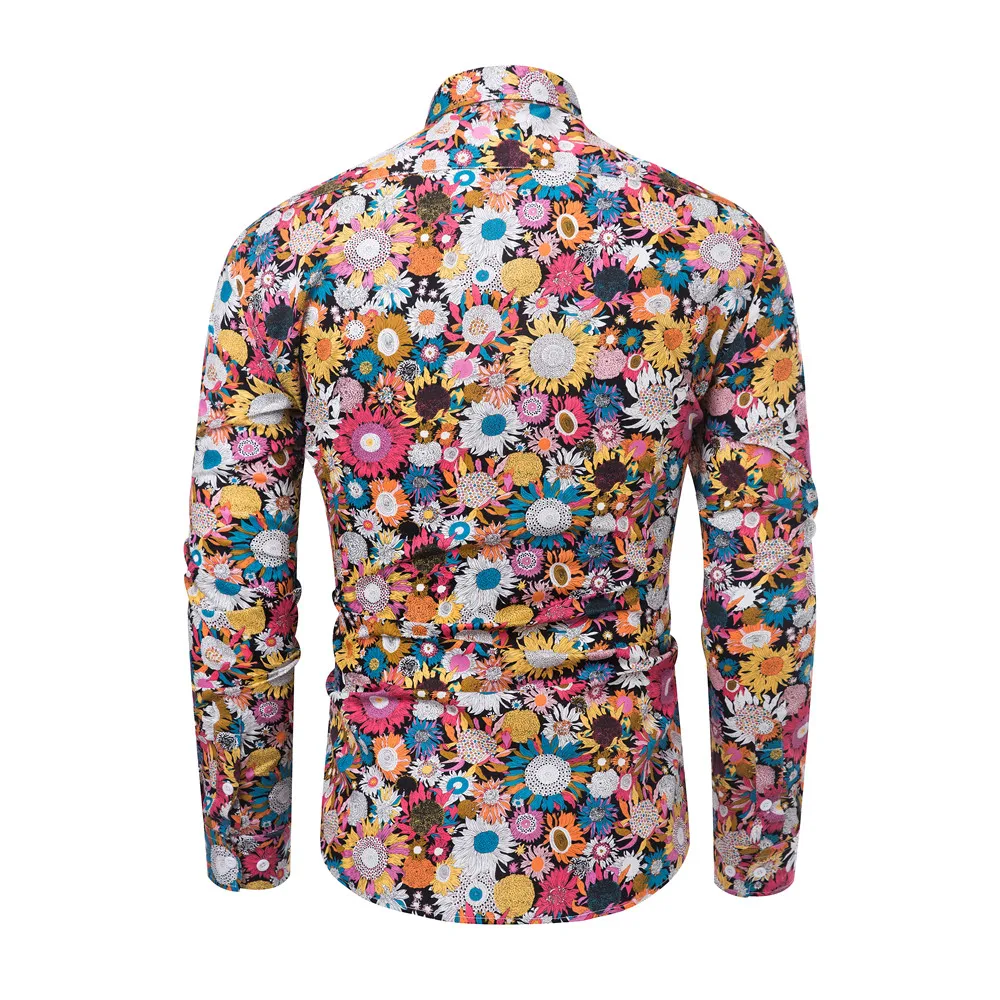 2019 العلامة التجارية الجديدة الرجال عارضة قمصان الرجعية الأزهار المطبوعة الكلاسيكية الرجال اللباس قميص الرجال طويلة الأكمام أزياء الربيع قم...