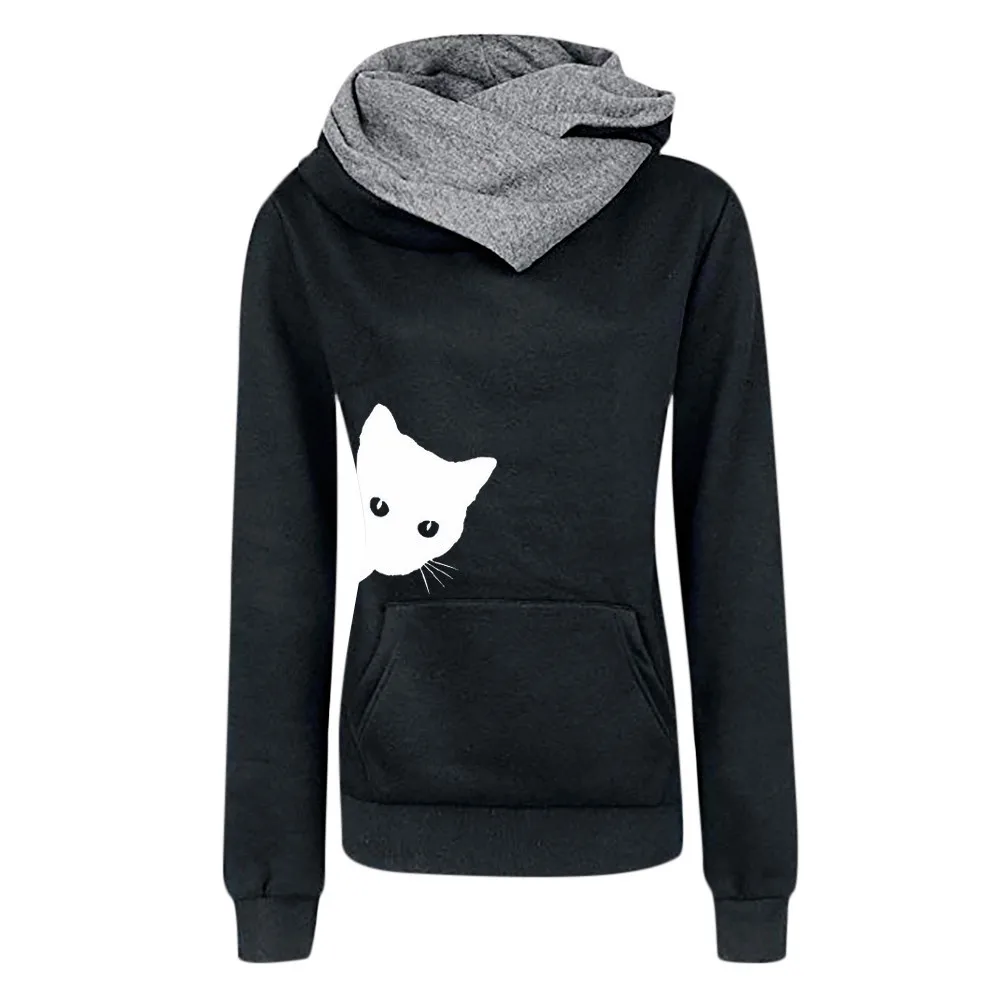 

harajuku t shirts Women Casual Lovely Cat Printing long Sleeve Pullover shirt women tops camiseta mujer