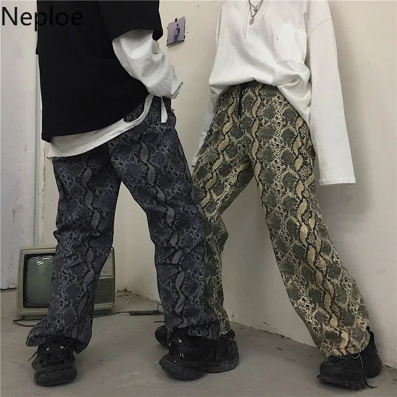 

Neploe 2019 Autumn Vintage Pants Women Elastic Waist Harajuku Snake Print Trouse Female Man Streetwear BF Style Long Pant 38977