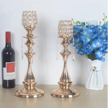 

Tall gold iron wedding centerpieces/ glass crystal aisle flower stand decoration