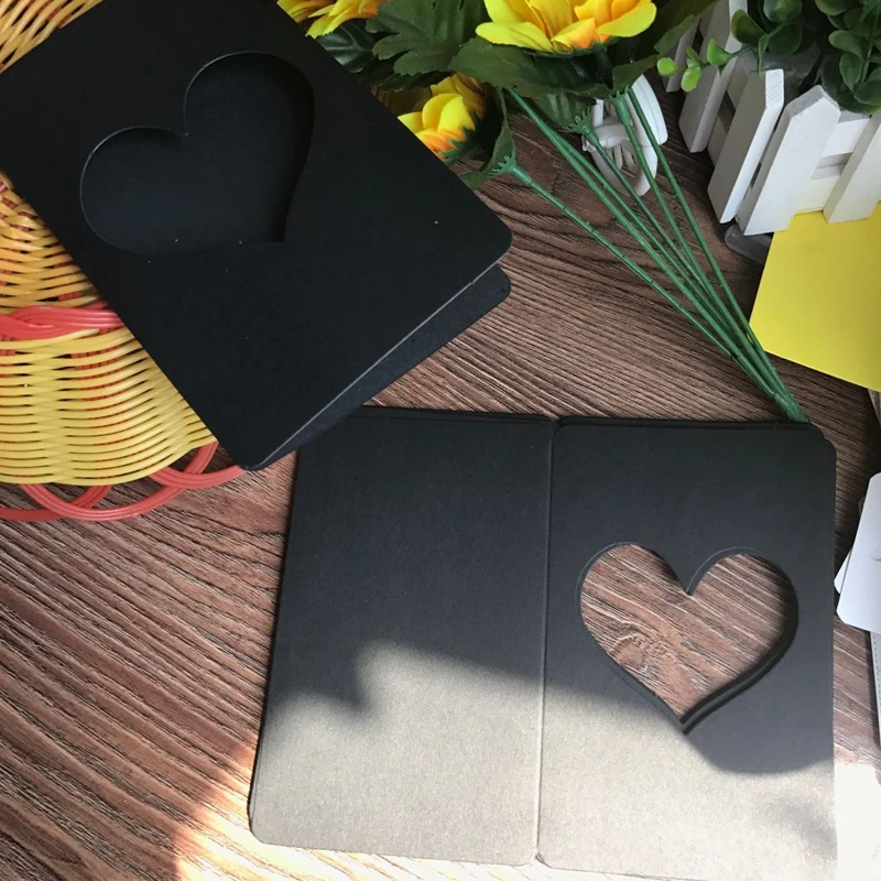50 шт.-9,4*15 см цветная форма сердца выдолбленные Складные DIY открытки для сообщений пустые поздравительные открытки черный белый крафт-карты - Цвет: black