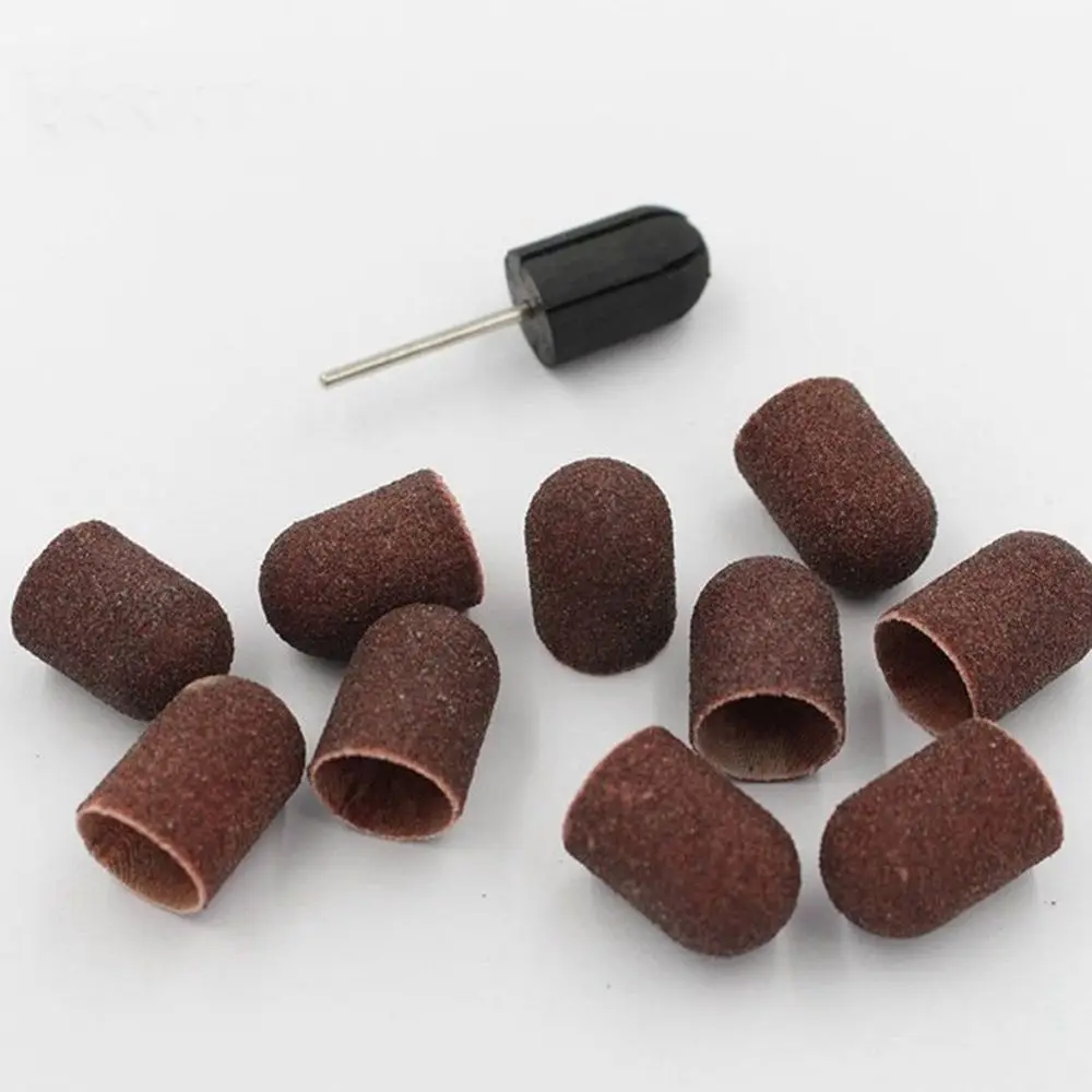 

10 pcs Nail Files Sanding Caps +1 pc Drill bit Polish Remover Sanding Bands Block Pedicure Manicure Nail Art Tool Accessory