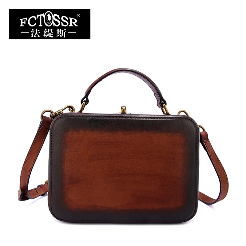 

2018 Vintage Handmade Genuine Leather Top Handle Bags Cow Leather Shoulder Box Bag Women Handbag