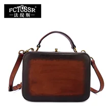 2017 Vintage Handmade Genuine Leather Top Handle Bags Cow Leather Shoulder Box Bag Women Handbag