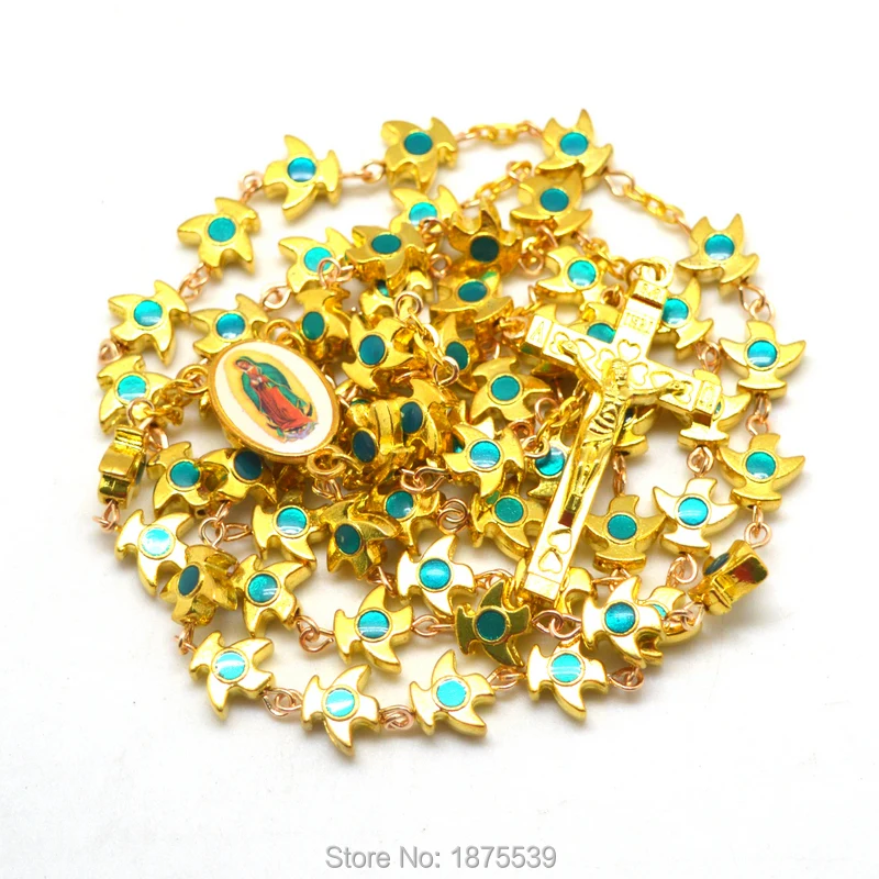 

Gold Color Alloy Bird Bead Catholic Rosary Long Necklaces Men