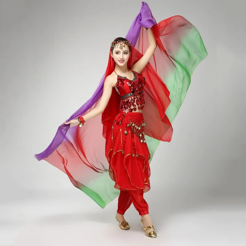 6 цветов вуаль для танца живота 220 см* 120 см Шелковый Болливудский танцевальный шарф шаль
