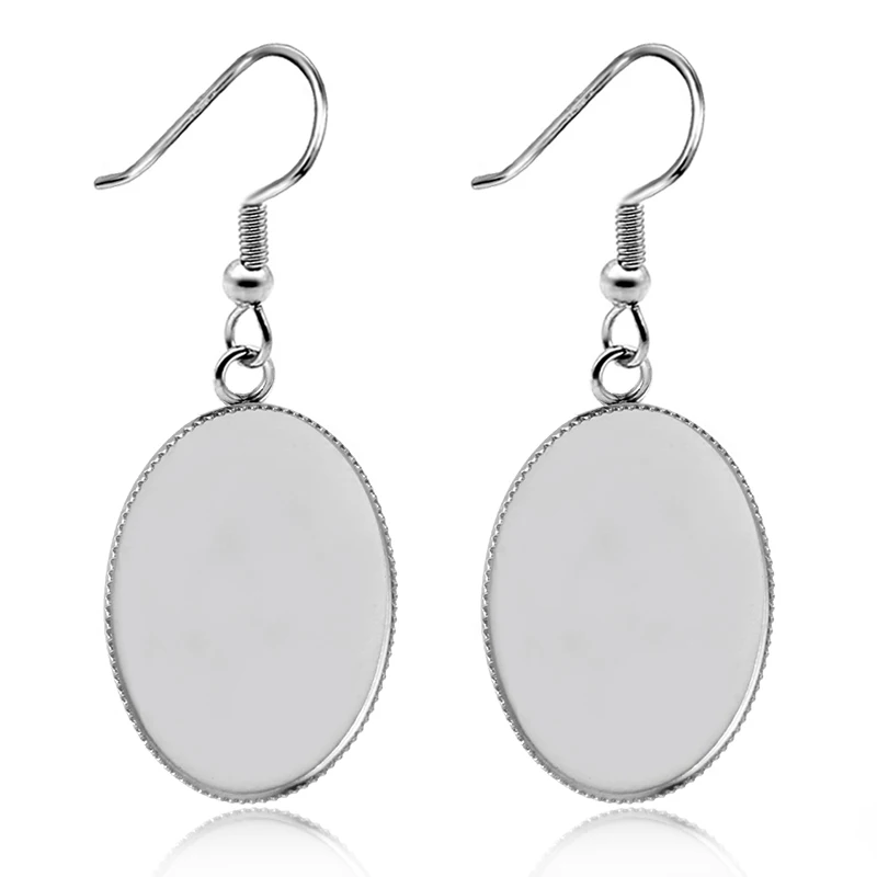 

10pcs BITWBI Stainless Steel Women's Earrings Ear Hook Blank 13*18mm 18*25mm Convex Oval Base Jewelry Making Popular Accessories