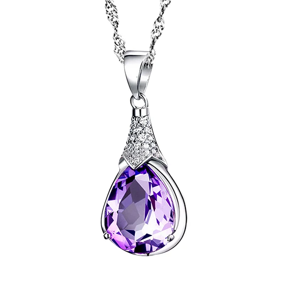 2015 New Korean Version Of The Simple Water Drop Pendant Necklace Female Short Clavicle Natural Amethyst Jewelry | Украшения и