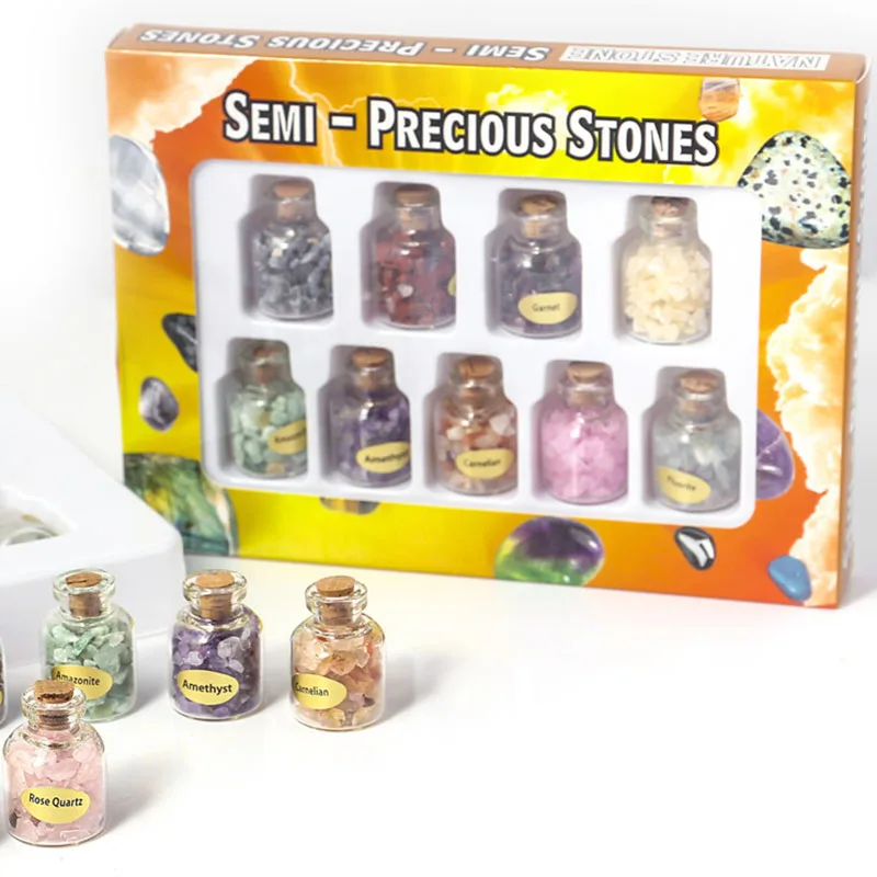 Mini 9 Bottles Natural Gemstone Chips Crystal Healing Tumbled Reiki Stones