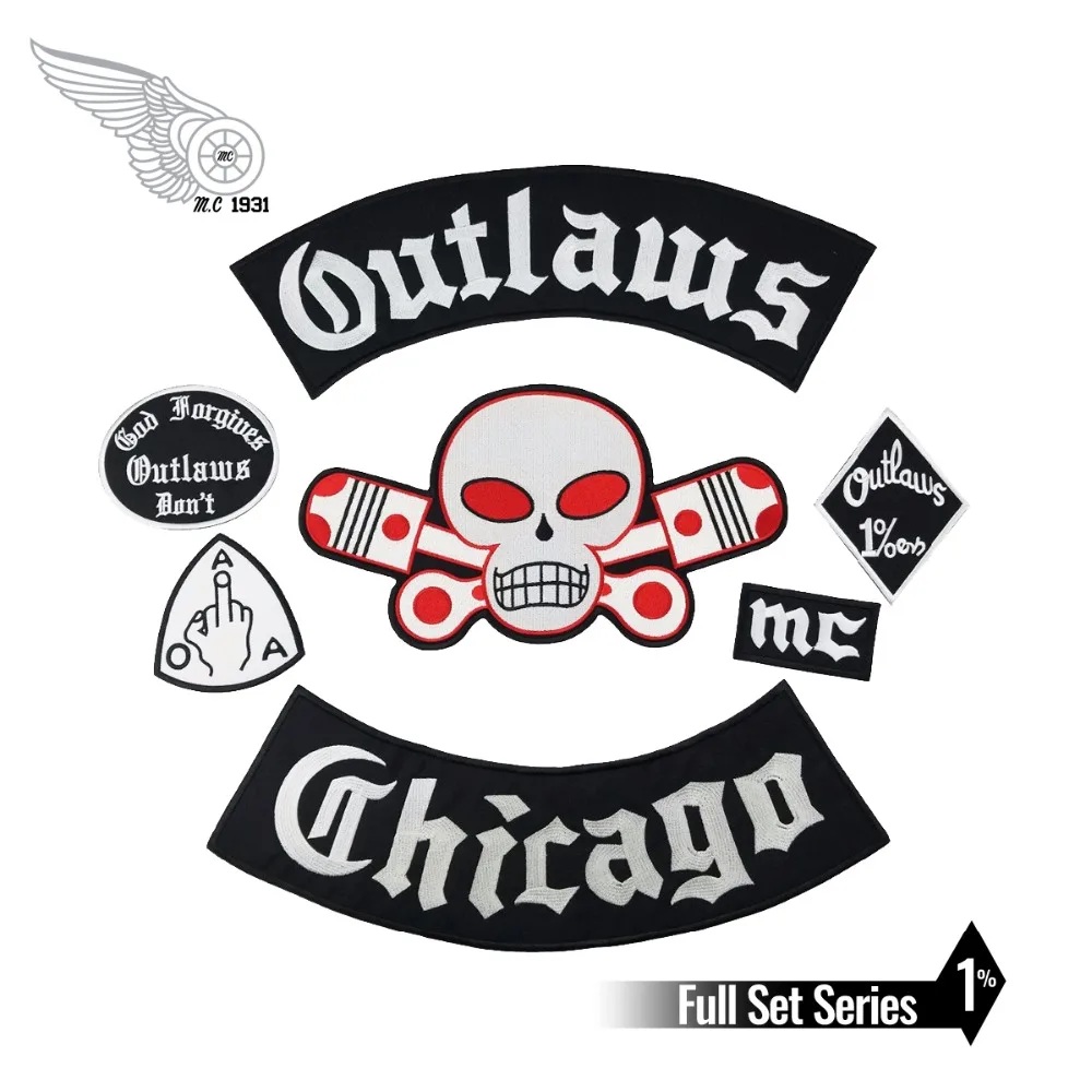 Outlaw Chicago forgies байкер патч вышитый Утюг на всадник полный набор большой патч для одежды