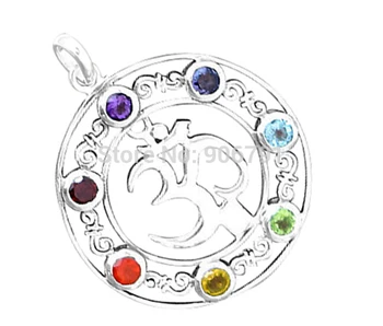 

Wholesale Silver Plated OM Yoga Crystal Healing Chakras Reiki Pendant ,size 35*38.7mm