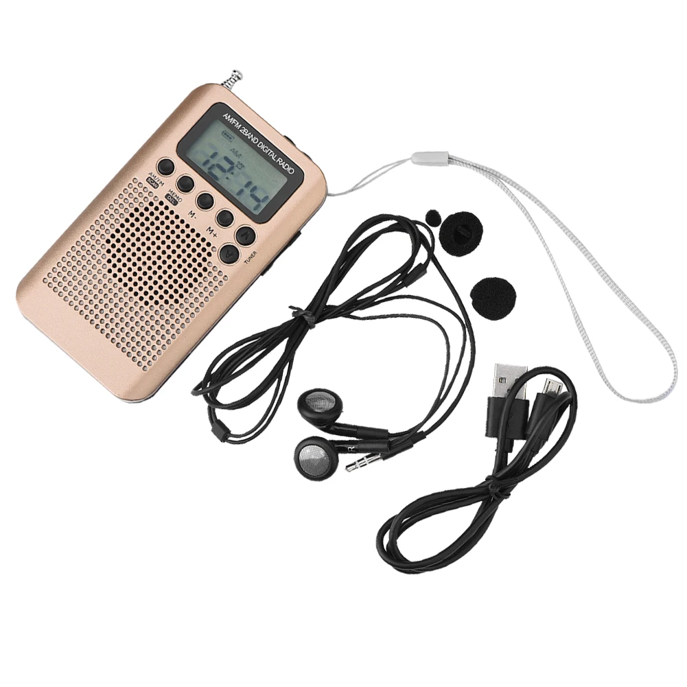 SOONHUA Digital Radio 2 Band 8UV Stereo Radios Digital Tuning Radio AM/FM Decoding Pocket Radios Gold