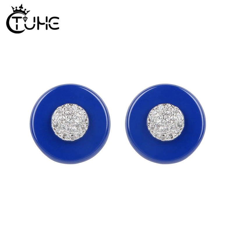 

Concentric Circle Ear Earrings Jewelry for Women Bling AAA CZ Rhinestone Blue Pink Color Stud Earrings Women Jewelry Gift