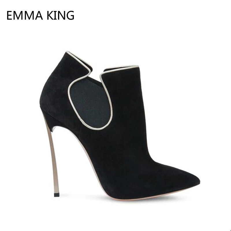 

Sexy Chaussure Women High Heels Stiletto Pointed Toe Ankle Boots Platform Shoes Woman Fashion Suede Mujer Martin Boots Black