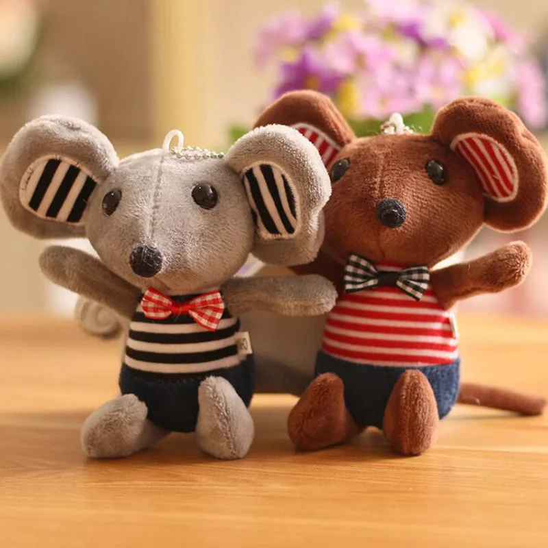 

16CM Creative Bow Tie Mouse Plush Toy Key Chain Bag Small Pendant Cute Cute Scarf Striped Mouse Pendant Sweet Children Girl Gift