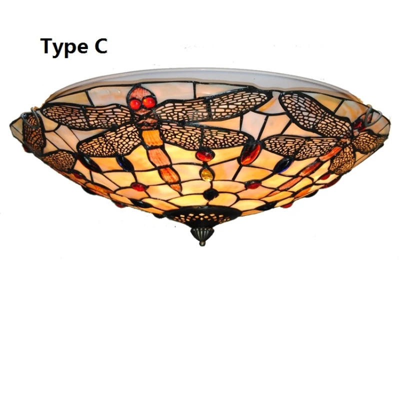 Винтажный витражный потолочный светильник Tiffany Style Dragonfly Подвесная лампа для