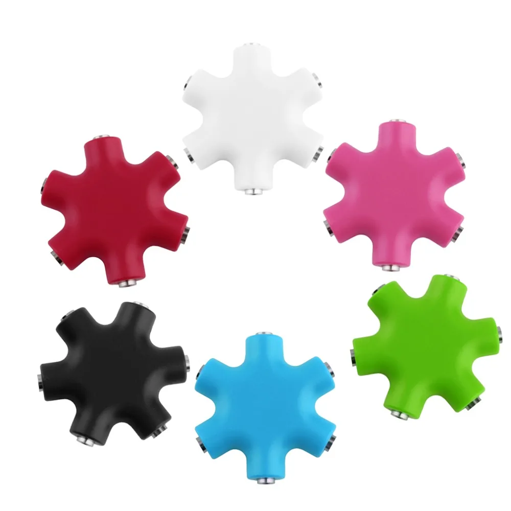 

Snowflake 6 Way 3.5mm Audio Earphone Headphone Splitter Audio Headset Adapter with Auxiliary Cable Universal 6 Colors Wholesale