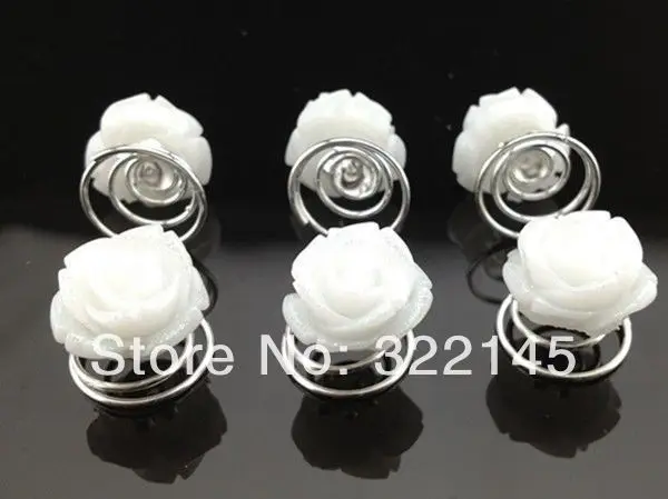 100PCS White Rose Flower Bridal Wedding Hair Twists Spins Pins Hair Accessory H99