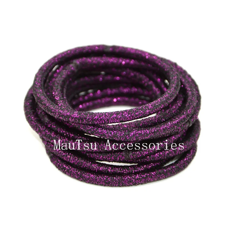 50PCS 4mm Black purple glitter elastic hair bands ponytail holders with