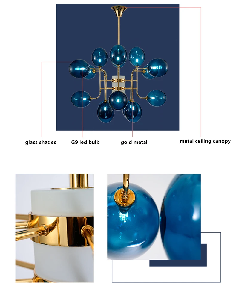 Пост Современная Гостиная Роскошный блеск Led G9 люстра голубое стекло/матовое/хрустальные оттенки светодиодные подвесные люстры светильники