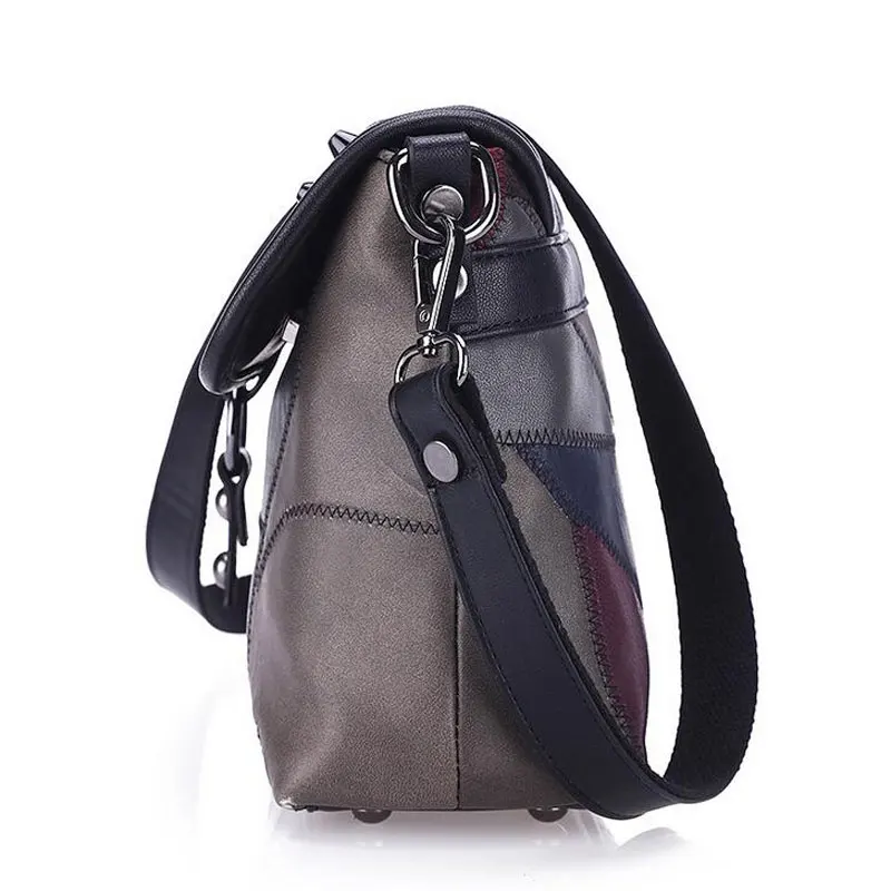 REPRCLA New Genuine Leather Bag Rivet Patchwork Women Messenger Bags Crossbody Fashion Designer Handbags Shoulder Bag L037