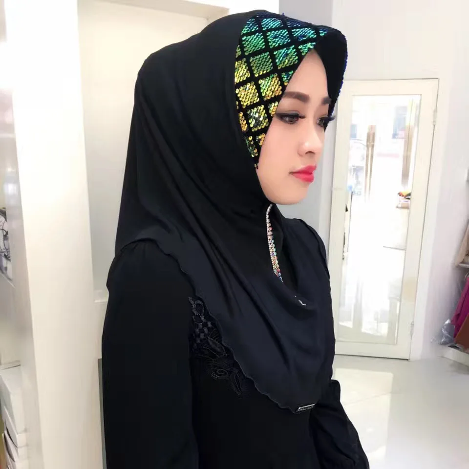 Muslim Women instant sequin read to wear Hijab Headscarf Cap Islamic