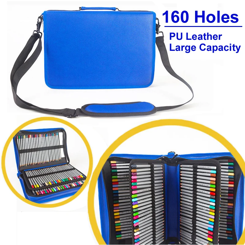 

160 Hole Folding 4 Layer PU Leather Portable School Pencils Case Large Capacity Pencil Bag For Colored Pencil case gel Pen