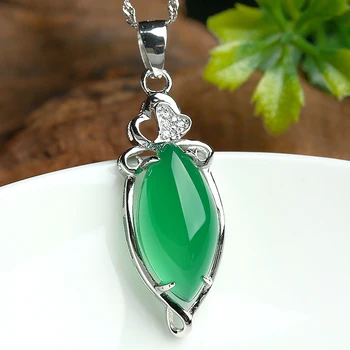 

925 high-grade silver inlaid natural chalcedony horse eye egg noodles Pendant Fashion Accessories female special jade pendant