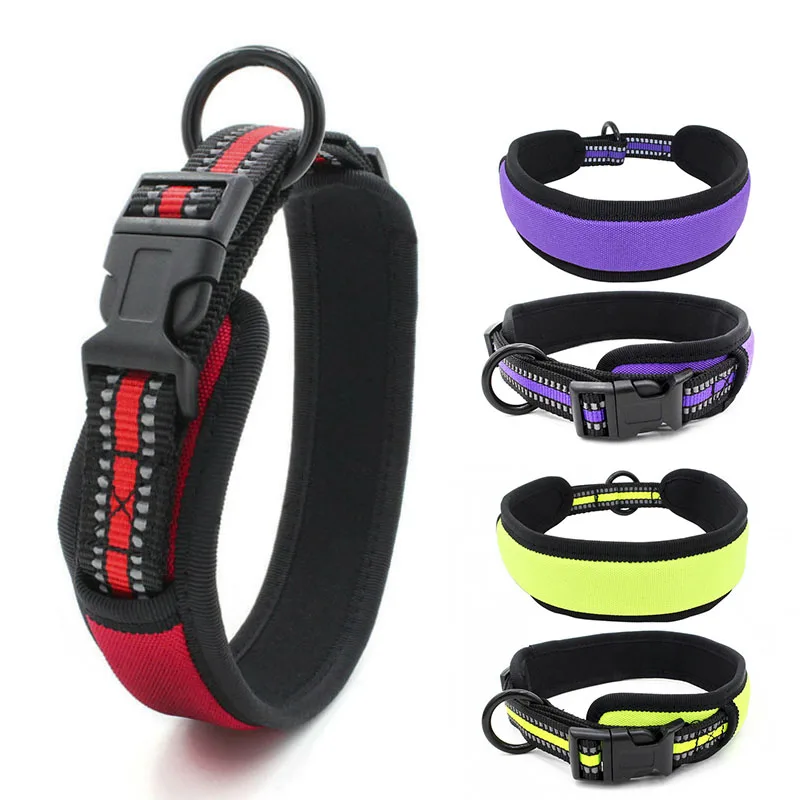 Soft Neoprene Padded Dog Collar Adjustable Reflective Pet Collar Nylon