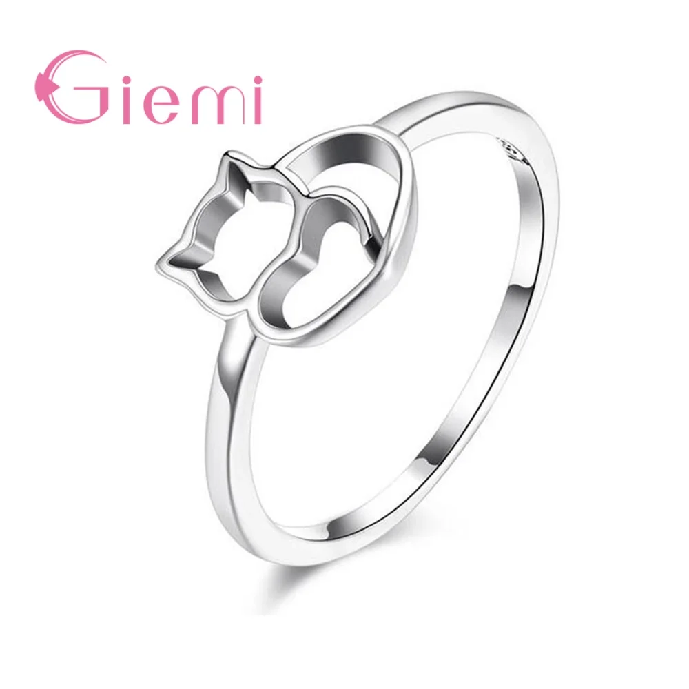 

New Arrival Animal Naughty Cat 925 Sterling Silver Ring Personality Simple Hollow Ring Girl Fashion Beautiful Jewelry Luxury
