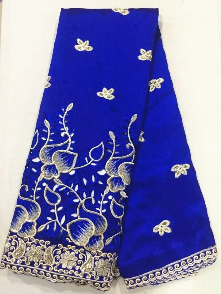 

5Yards Beautiful royal blue cotton fabric african George lace fabric with gold sequins for clothes OG4-1