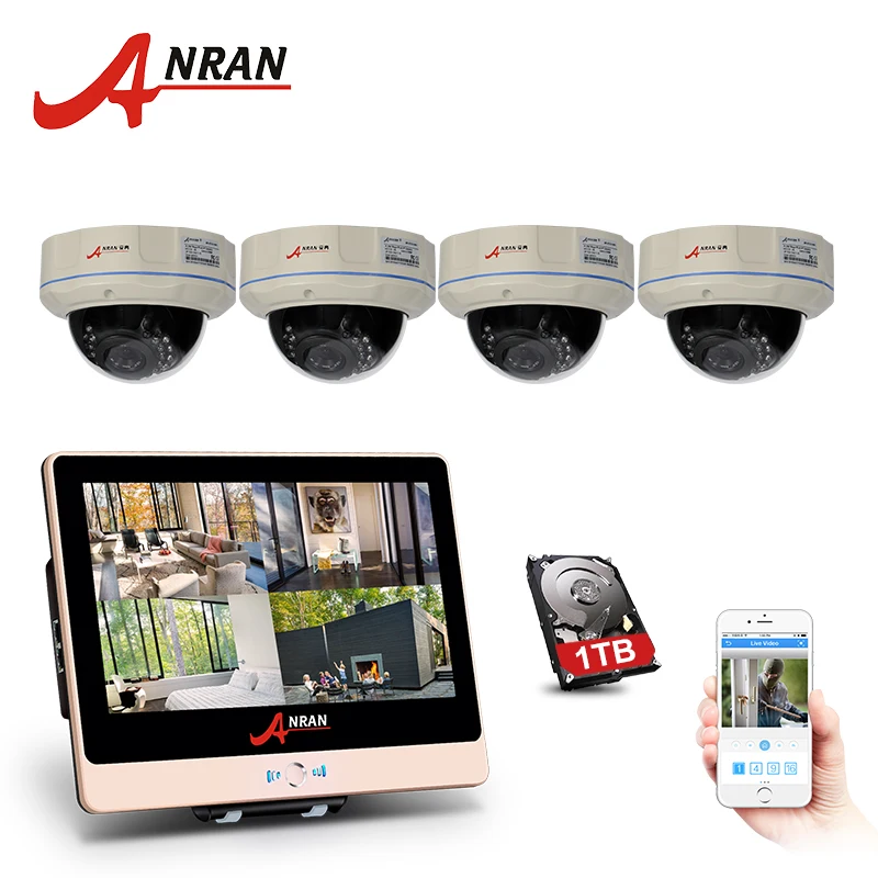 

ANRAN 1080P 12" LCD Monitor POE NVR Video Surveillance Kit 4CH CCTV System IP Camera Outdoor Waterproof Security Camera System