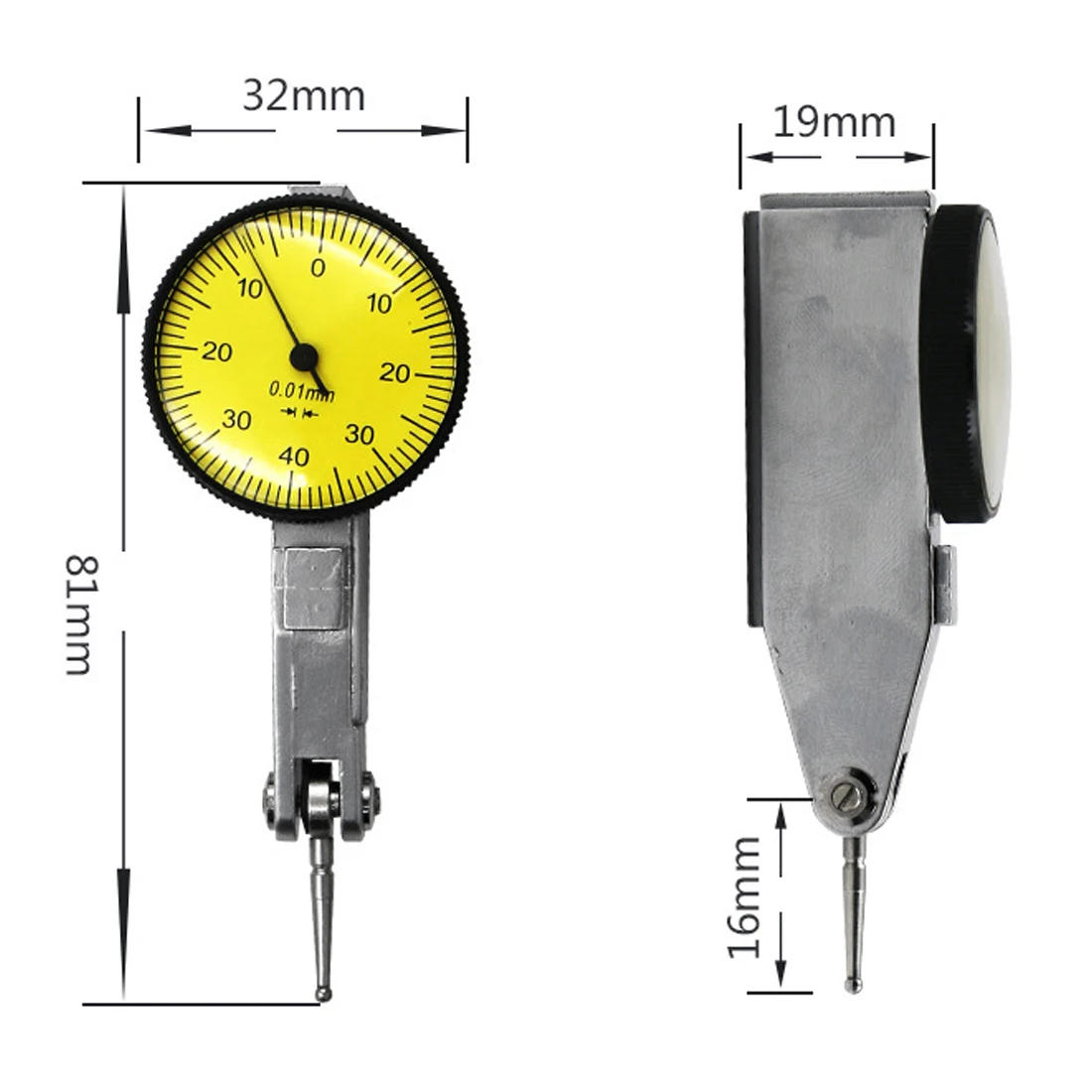 

0-0.8mm Waterproof Accurate 0.01mm Dial Test Indicator Gauge Stand Indicator Measuring Instrument Instrument Tool