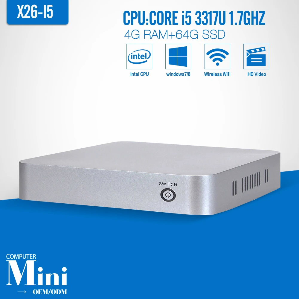XCY Mini computer case i5 3317u dual core 1.8GHz DDR3 4G RAM+64G SSD With HDMI,VGA,WIFI Windows 7/8/XP/Linux opeation system