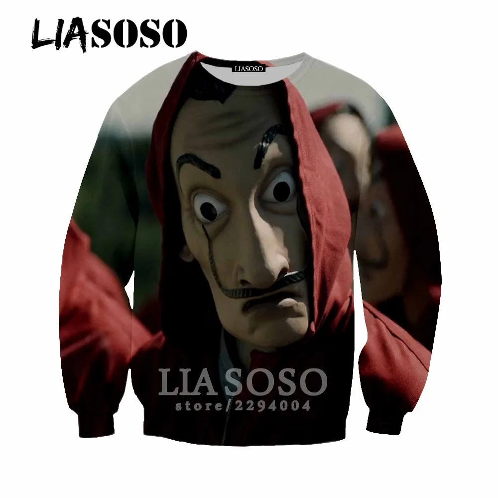 LIASOSO la casa de papel ТВ футболка 3D печати Дом Бумага маска дом костюм деньги heist