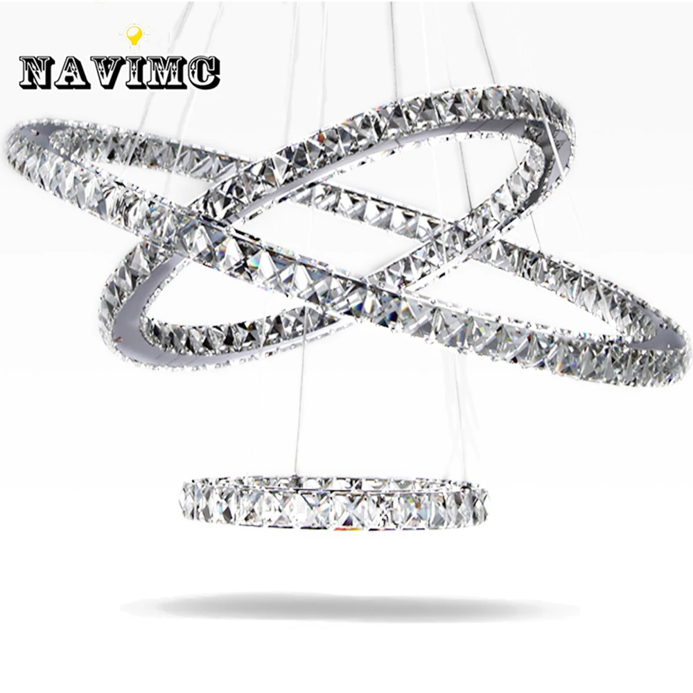 

Modern Led Crystal Chandelier Light Fixture for Living Room Dining Room Decorative Hanging Lamp Diamond 3 Rings Chandeliers