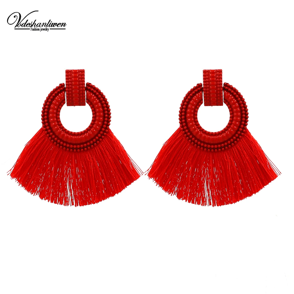 

Vodeshanliwen 2018 Fashion Bohemia Long Tassel Earrings For Women Ethnic Statement Metal Drop Design Earrings Jewelry wholesale