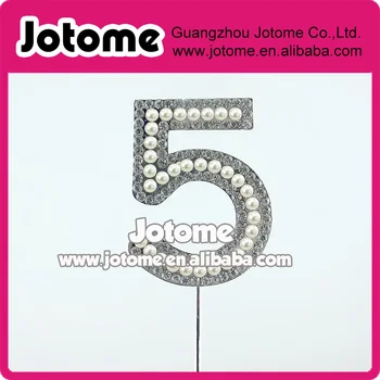 

Cake Accessories !! 7CM Sparkle Silver Plated Rhinestone Pearl Number 5 Cake Topper for Wedding Anniversary/Birthday Party