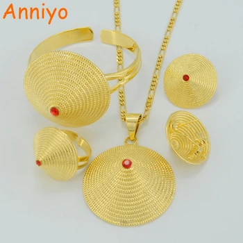 

Anniyo Ethiopian Jewelry Set Gold Color Pendant Necklaces/Earrings/Ring/Bangle African Bridal Habesha Wedding Gift #046302