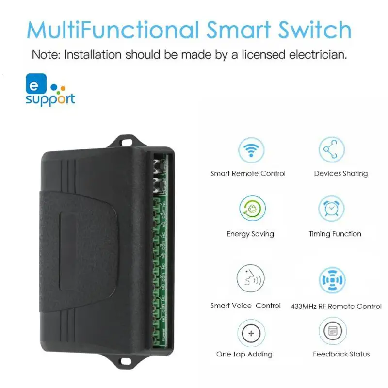 

LEMAIC 4CH Pro Wifi Smart Switch 4 Channel 433mhz Wireless Control Wi-fi Smart Switch App / RF Remote Home Light 10A 1000W Alexa