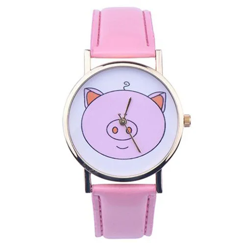 YCYS Cute Pig Pattern Women Watches Leather Band Analog Quartz Wrist