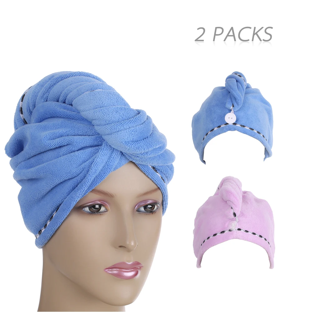 Женское высококачественное полотенце для волос из микрофибры для сушки волос, быстрое высыхание, банное полотенце, мягкая шапочка для душа, женские инструменты для купания, 2 шт - Цвет: blue Light purple