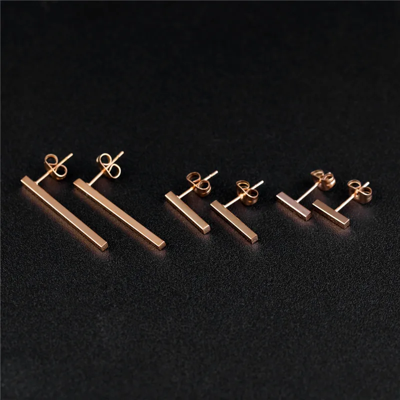 

Stick Tiny Rose Gold Stud Earrings Simplify Modern Stainless Steel Line Stick Stud Earring Rectangle Bar Stud for Men and Women