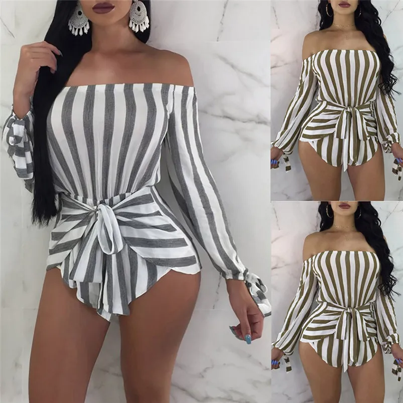 Rompers Womens Jumpsuit 2018 New One Piece Bodysuit Summer Overalls Off Shoulder Long Sleeve Bandage Sexy Playsuit H01 (6)