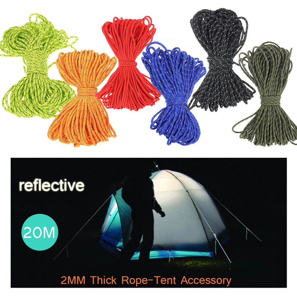 

20m Multifunction Tent Rope Night Retro-reflecting Tent Accessories Outdoor Sports Camping Hiking 2mm Durable Polypropylene Rope