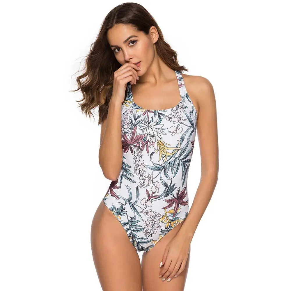 

2019 Women SSummer Sexy High Cut Floral Printed Swimsuit One Piece Beach Wear Bathing Suits Swimwear Female Monokini