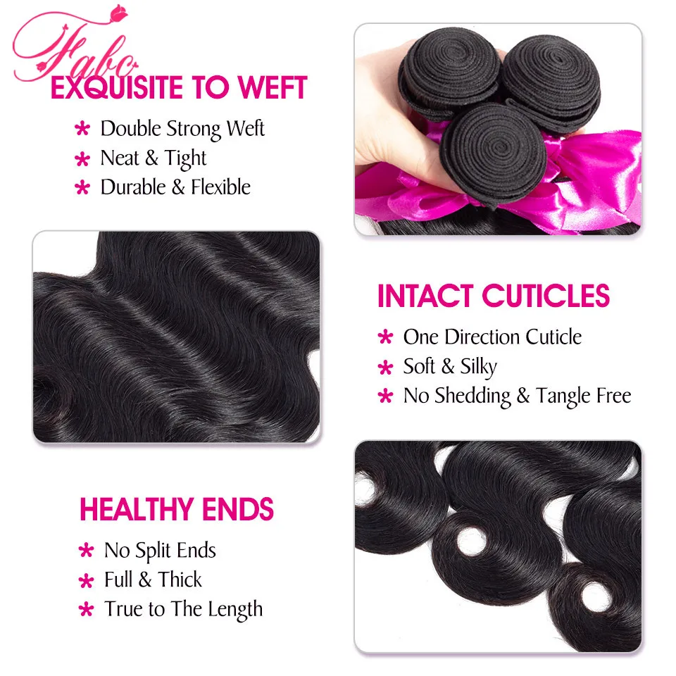 Fabc Hair brazilian body wave bundles 10-28 inch Remy Human Hair Extensions bundles Natural Color No Tangle