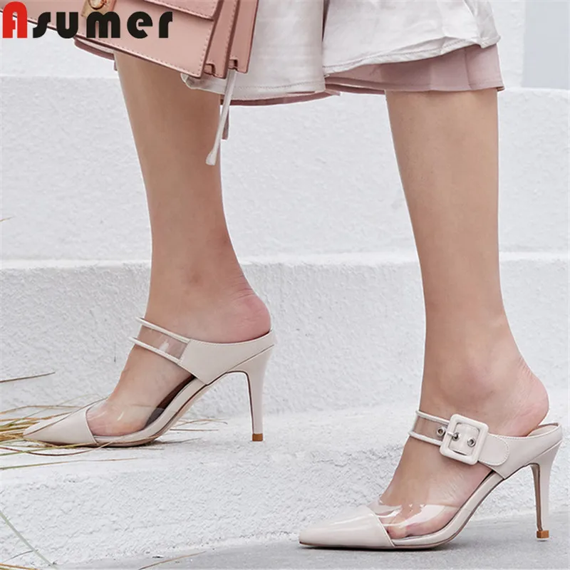 

ASUMER big size 34-41 fashion new summer shoes woman pointed toe shallow sandals women buckle high heels prom wedding shoes